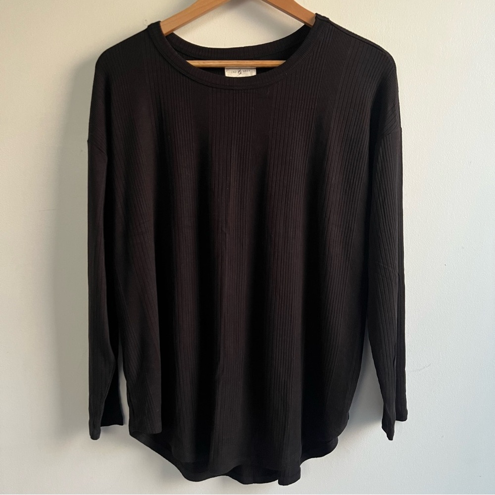 Lou & Grey, Black Ribbed Knit Top